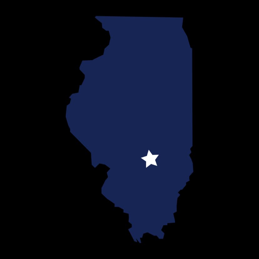 Map of Illinois with a star marking the location of Saint Elmo